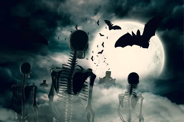 Army of skeletons under full moon — Stock Photo, Image