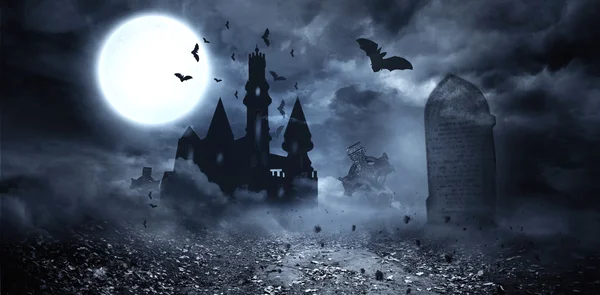 Bats flying to draculas castle — Stock Photo, Image