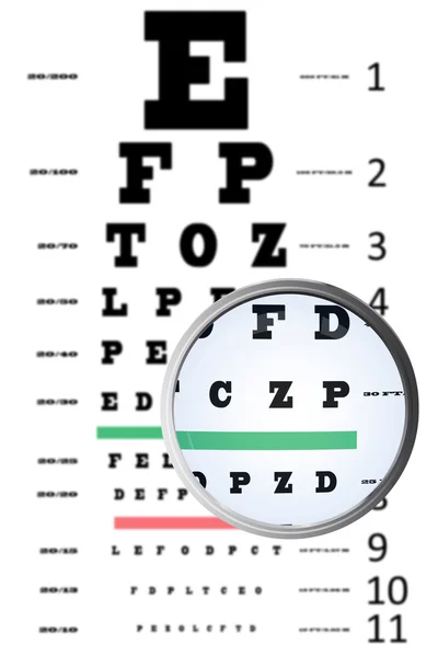 Verre grossissant contre test oculaire — Photo