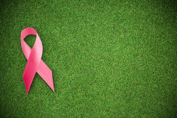 Wstążka raka piersi na trawie — Zdjęcie stockowe