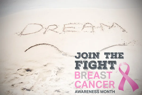 Messaggio di sensibilizzazione sul cancro al seno sulla sabbia — Foto Stock
