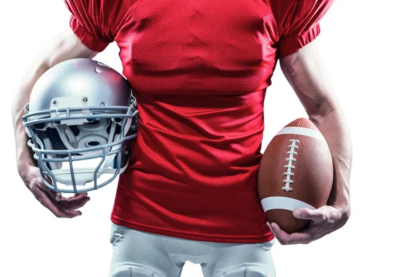 American Football Spieler mit Helm und Ball — Stockfoto