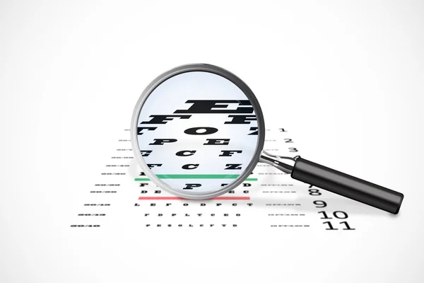 Magnifying glass against eye test — Stock Photo, Image