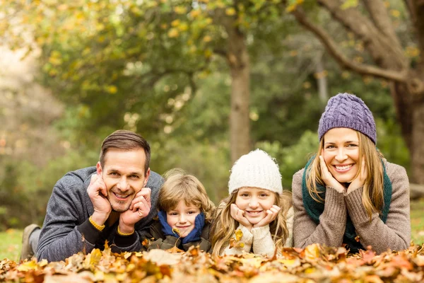 Sonriente familia joven con las manos en las mejillas — Foto de Stock