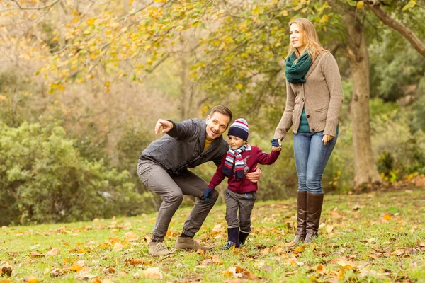 Giovane coppia indicando qualcosa al loro bambino — Foto Stock