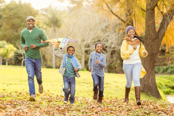 Giovane famiglia che gioca con un aquilone — Foto Stock