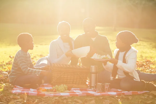 Joven familia sonriente haciendo un picnic — Foto de Stock