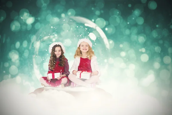 雪の世界のお祭りの子供の合成画像 — ストック写真