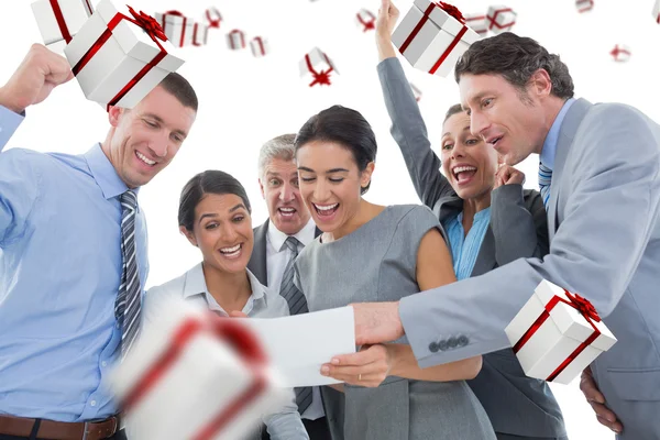 Business team celebrating a new contract — Stock Photo, Image