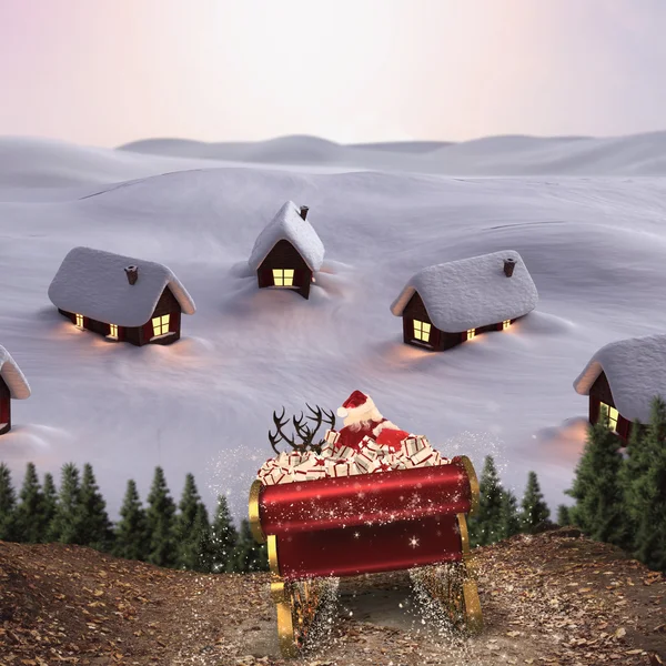 Santa flyger hans släde — Stockfoto