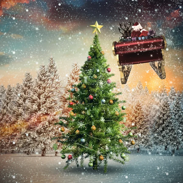 Composite image of santa flying his sleigh — Stock Photo, Image