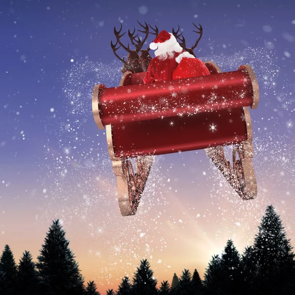 Santa flying zijn slee — Stockfoto