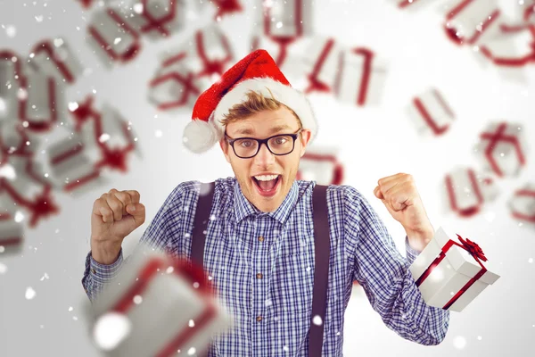 Geeky hipster wearing santa hat — Stock Photo, Image