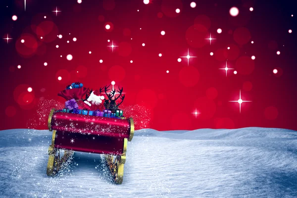 Image composite du Père Noël volant sur son traîneau — Photo