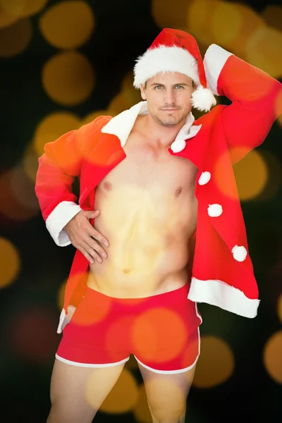 근육 질 남자 섹시 산타 포즈 — 스톡 사진