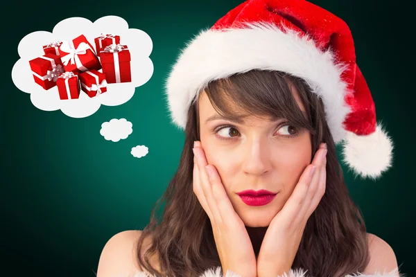 Pretty santa girl with hands on face — Stock Photo, Image