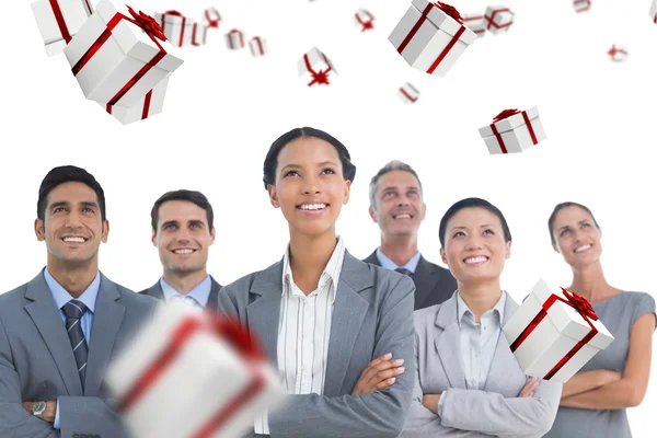 Business people looking up in office — Stock Photo, Image