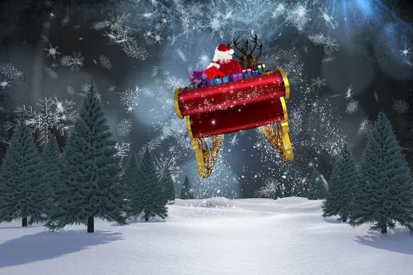 Composite image of santa flying his sleigh — Stock Photo, Image