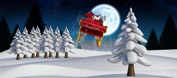 Santa flying zijn slee — Stockfoto