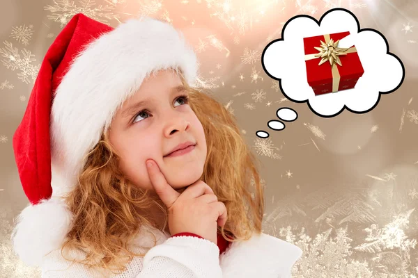 Festive little girl thinking and looking up — Stock Photo, Image