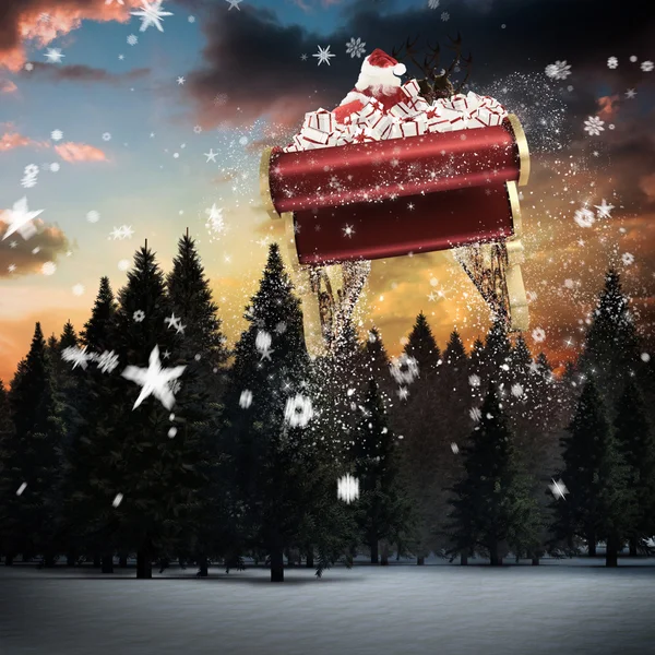 Immagine composita di Babbo Natale che vola con la slitta — Foto Stock