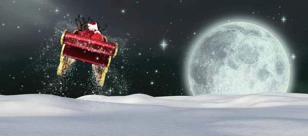 Image composite du Père Noël volant sur son traîneau — Photo