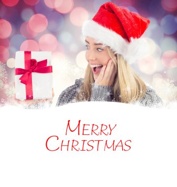 blonde holding christmas gift clipart
