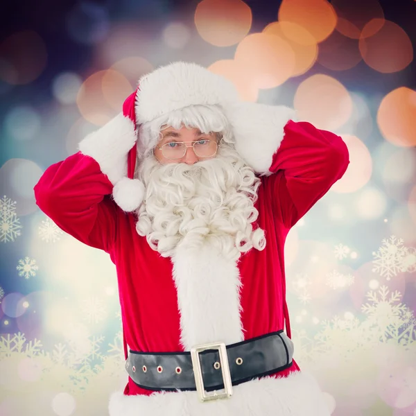 Santa com as mãos na cabeça — Fotografia de Stock