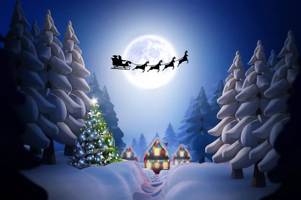 Noel Baba ve Ren geyiği siluet — Stok fotoğraf