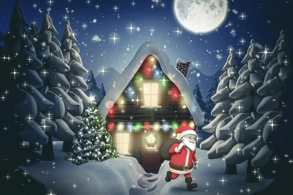 Cartoon santa uitgevoerd met zak — Stockfoto