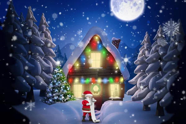 Cartoon santa läslista — Stockfoto