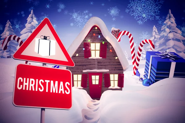 Composite image of christmas road sign — Stock Photo, Image