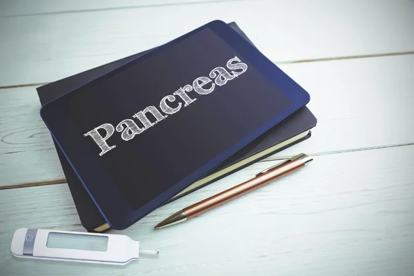 Pankreas görünümü bir kitabın karşı — Stok fotoğraf