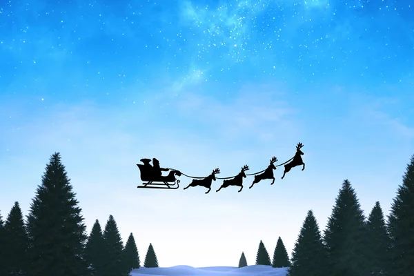 Silhouette di Babbo Natale e renne — Foto Stock