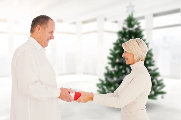 Paar tauscht Geschenk — Stockfoto