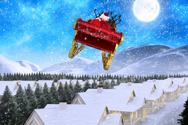 Sammansatta bilden av santa flyger hans släde — Stockfoto