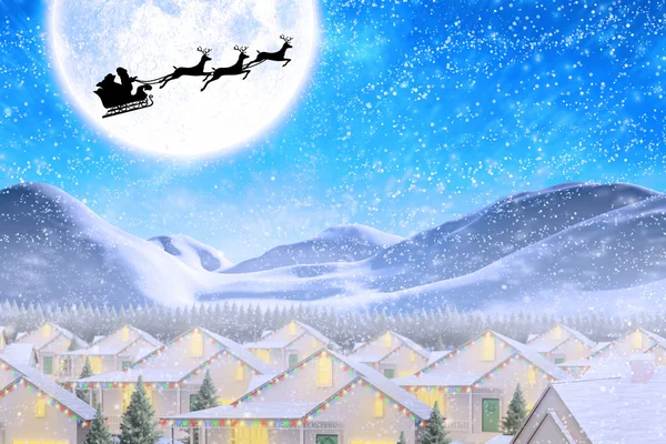 Sammansatt bild av silhuetten av jultomten och renar — Stockfoto