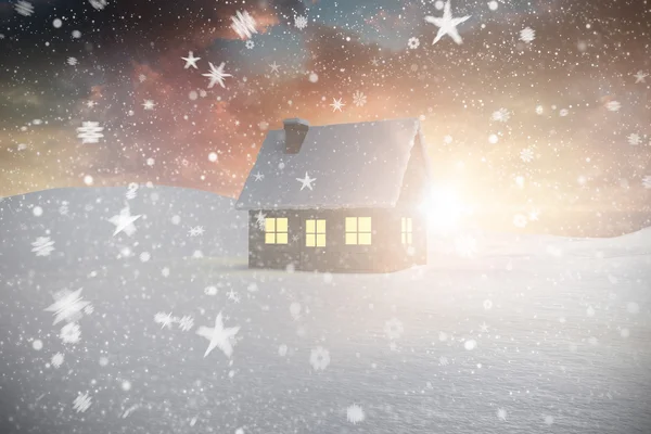 Снег падает на дом — стоковое фото