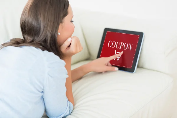 Woman touching her digital tablet — Stock Photo, Image