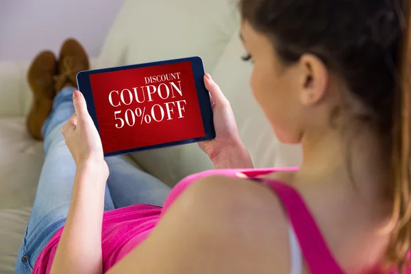 Woman using tablet at home — Stock Photo, Image