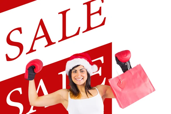 Festive brunette in boxing gloves — Stock Photo, Image