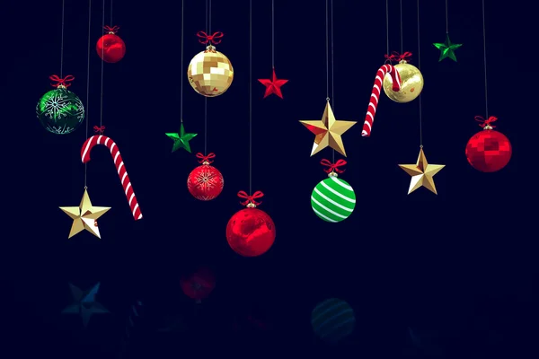 Рождественские украшения на черном фоне — стоковое фото