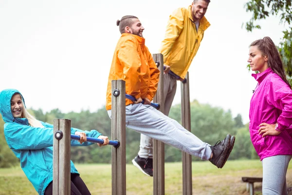 Happy friends having fun on a hike — Stock Photo, Image