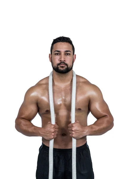 Muskularny mężczyzna z bitwy liny — Zdjęcie stockowe