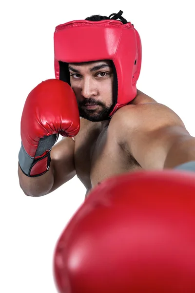 Homme musclé boxe dans des gants — Photo