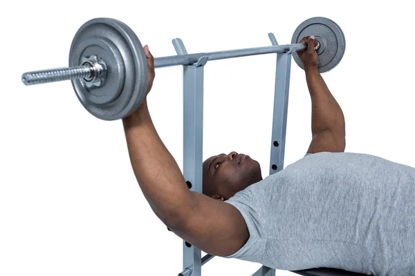 Apto homem exercitar com barbell — Fotografia de Stock