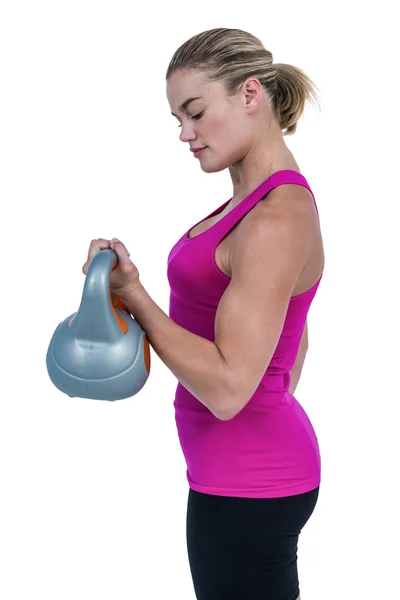 Kettlebell ile egzersiz kadın — Stok fotoğraf