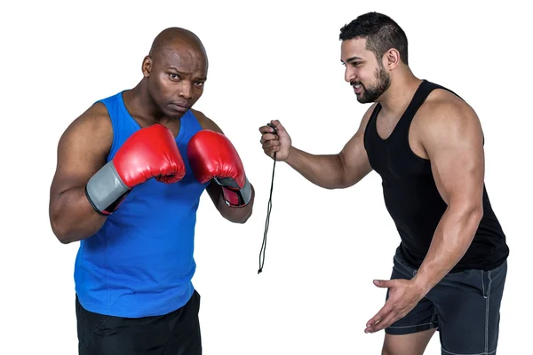 Treinador de boxe com seu lutador — Fotografia de Stock