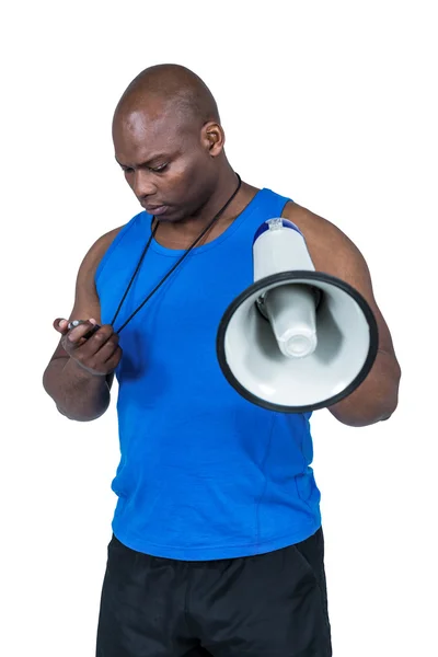 Trainer checking his stopwatch — Stock Photo, Image