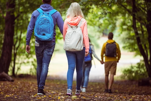 Happy vänner på vandring tillsammans — Stockfoto